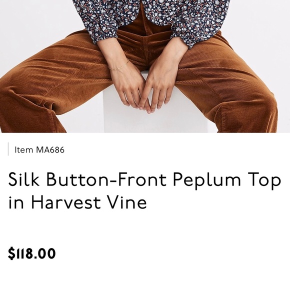 Madewell Silk Button-Front Peplum Top in Harvest Vine - Picture 6 of 11